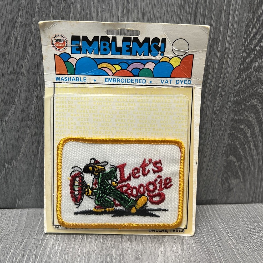 Vintage EMBLEMS! "Let's Boogie" Embroidered Patch Cowboy Music NOS New on Card